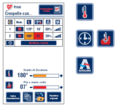 11.2 ZMIANA PARAMETRÓW GOTOWANIA Po wybraniu trybu automatycznego ICS automatycznie proponuje parametry gotowania, ale mogą one być zmienione w każdej chwili w zależności od preferencji szefa kuchni.