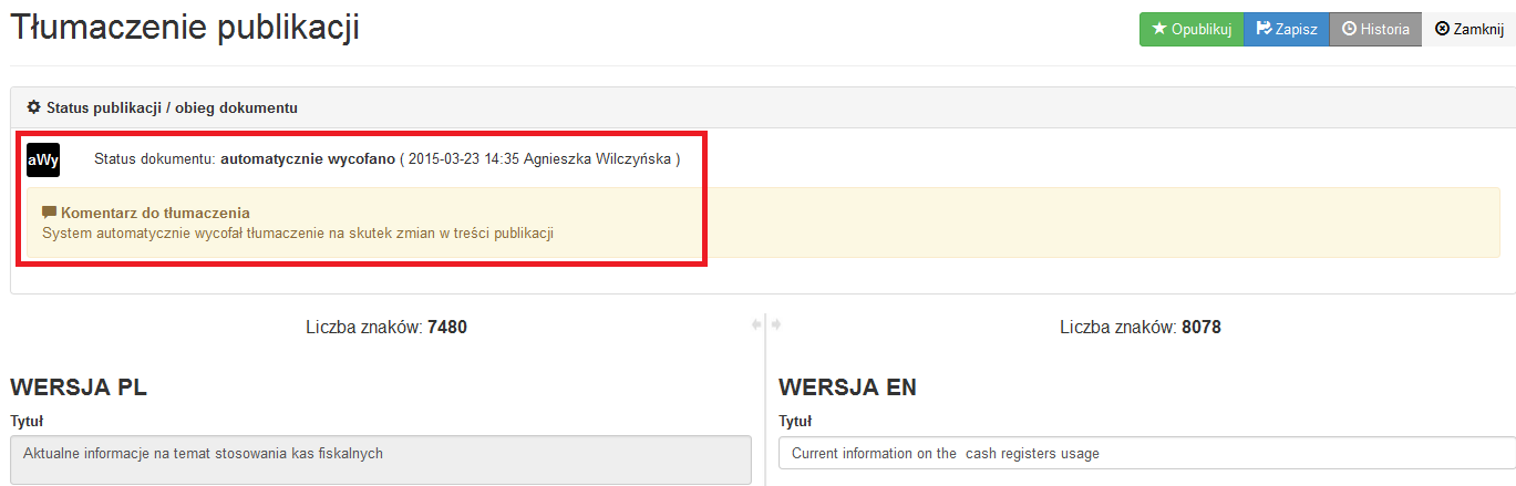 Rysunek 59 Opublikowane przez Administratora tłumaczeń tłumaczenie publikacji 6.1.