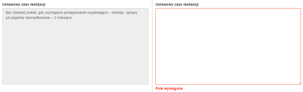 Rysunek 85 Walidacja pól tłumaczenia Rysunek 86 Oznaczenie pola wymaganego do uzupełnienia Jeśli wszystkie wymagane pola zostały uzupełnione, po wybraniu właściwej opcji system wymusza