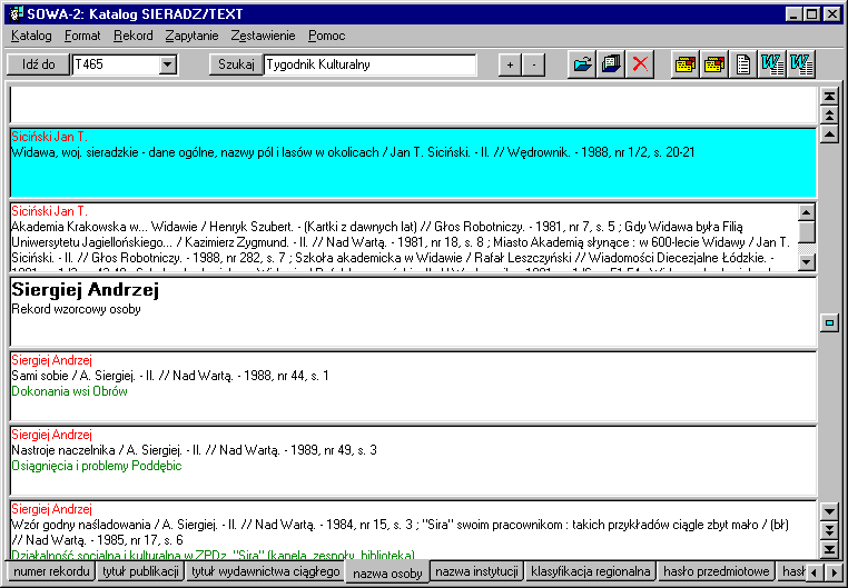 2 1. Wyszukiwanie informacji 1.1. Opis głównego okna programu Aby uruchomić program należy kliknąć myszką na ikonie programu SOWA-2 dla Windows: Po ustawieniu kursora w tym miejscu dwukrotnie, szybko