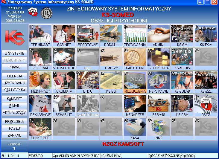 Komponenty w systemie KS-SOMED 1. Okno główne systemu Po uruchomieniu systemu KS-SOMED pojawia się okno główne programu.