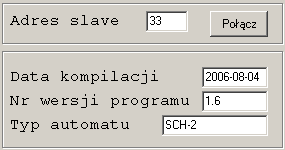 1. Ustawienia parametrów transmisji programu W okienku tym wybieramy Port Com do którego podłączony jest sterownik w komputerze PC, prędkość transmisji z jaką program ma komunikować się z urządzeniem