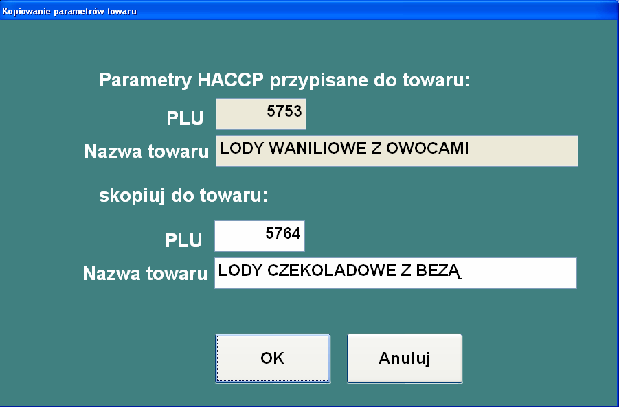 Rysunek 124. Kopiowanie ustawień dla towarów W ekranie w górnej części znajduje się towar edytowany w formularzu definicji towaru.