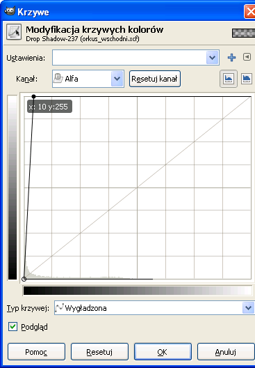 Przesunąć górny punkt do x: 10 - y:255 i wcisnąć ok. (uwaga!