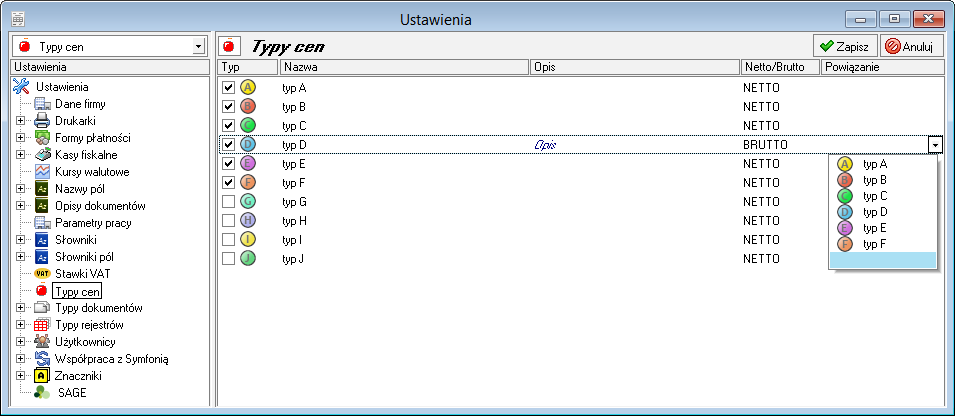 Definiowanie i zarządzanie wieloma typami cen W odpowiedzi na postulaty użytkowników programu Faktura umożliwiono definiowanie większej ilości cenników sprzedawanych towarów.