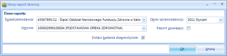 Rysunek 30. Sprawozdawczośd raportów zbiorczych wizyt. Sprawozdawczośd NFZ. W celu utworzenia nowego raportu należy kliknąć przycisk Dodaj znajdujący się w dolnym menu.