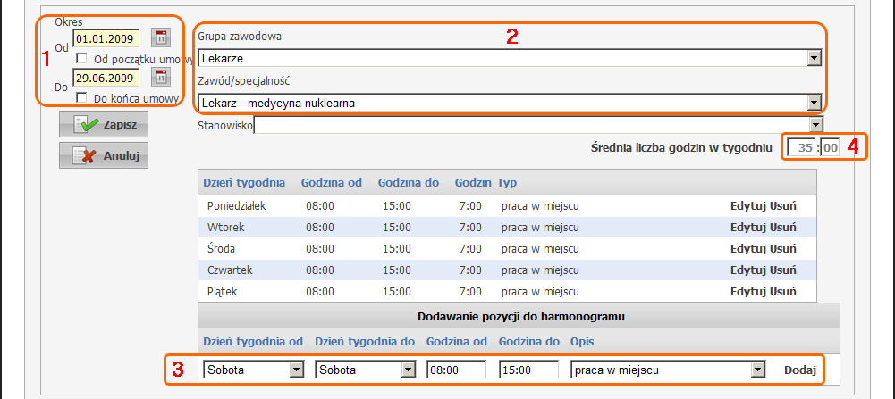 Sposób wykonania w systemie typowych operacj i 25 Uzupełniamy harmonogram personelu.