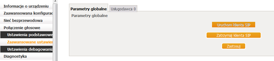 7.2.2 Usługodawca Skonfiguruj Swoje ustawienia w zależności od Twojego dostawcy usługi. Poniższe ustawienia opisane są w tabeli.