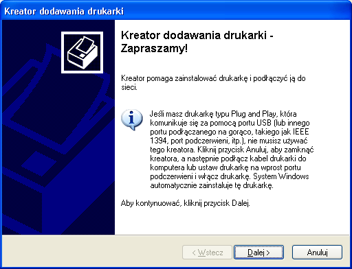 KROK 4: Naciśnij przycisk Dalej gdy pojawi się poniższe okno dialogowe.