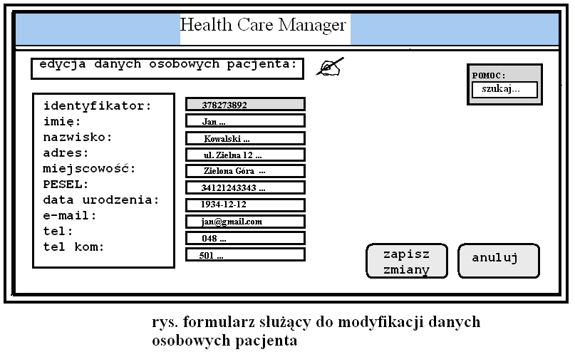 10.4.2 Przykładowe formularze dodania nowego pacjenta oraz edycji danych osobowych