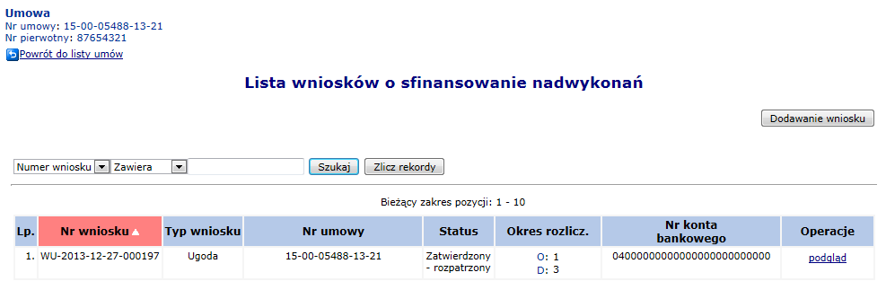 . Rys. 11.29 Lista wniosków w sprawie rachunku bankowego 11.