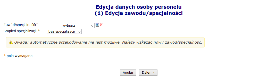 Rys. 8.57 Sugerowane przekodowanie zawodu / specjalności przez system c.