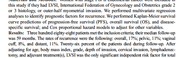 Nacieczenie przestrzeni waskularnych koreluje ze zwiększonym ryzykiem nawrotów raka endometrioidalnego endometrium, gorszymi przeżyciami.