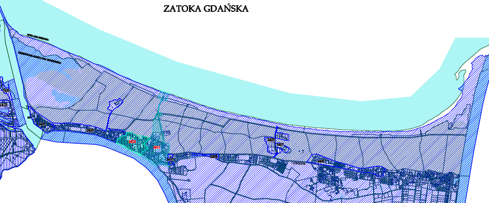 Rys. 2.4. Plany miejscowe na odcinku Stogi Mieszkaniowe Wyspa Sobieszewska, obszary nie zakreskowane nie posiadają planów miejscowych (Urząd Miasta Gdańsk) Rys. 2.5.