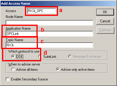 37. W definicji nowego profilu Access Name wprowadzić: a. nazwę profilu Access b. w polu Aplication Name wprowadzić: OPCLink c.