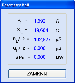 Wszystkie parametry oraz ich wartości są prezentowane na osobnych polach schematu linii [pola A, C ].