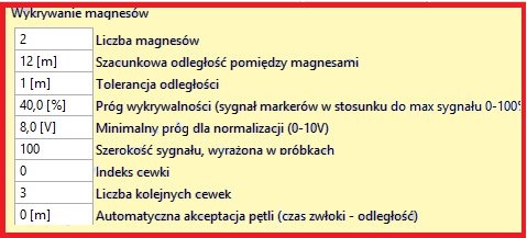 Rys. 37. PC Ustawienia - Wykrywanie magnesów [39] Pole Wykrywanie złącz (rys. 38) pozwala na ustawienie parametrów do wykrycia złącz.