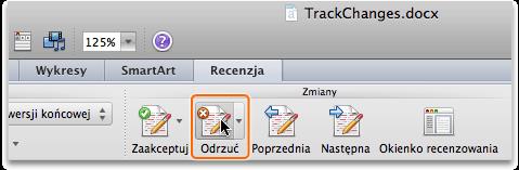 Kliknij przycisk Odrzuć. Porada Odrzucone zmiany i usunięte komentarze nie są zapisywane w dokumencie.