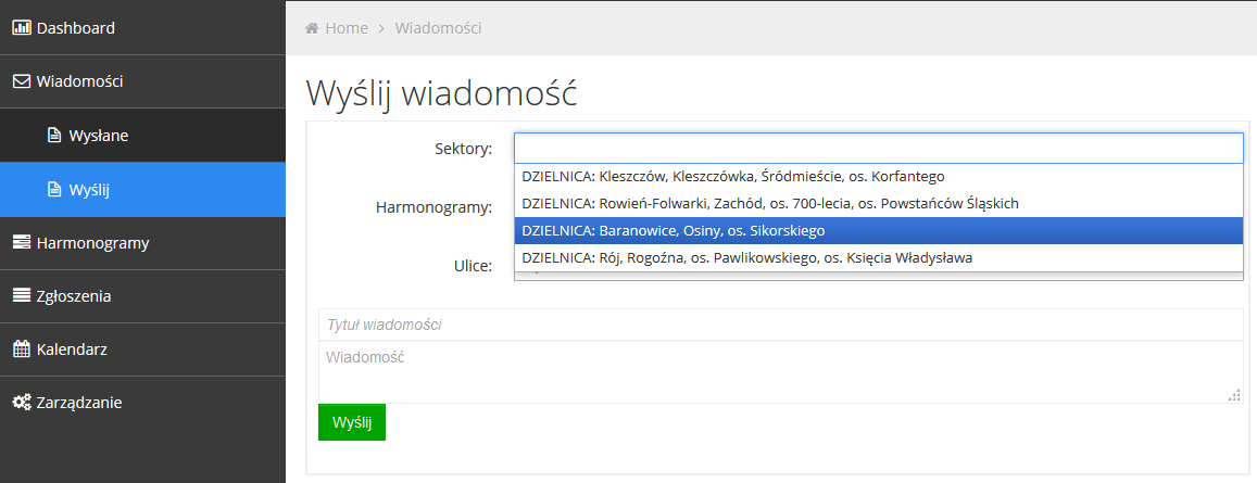 Wiadomości System H-Eco pozwala na wysyłanie wiadomości do mieszkańców gminy, którzy zainstalowali na swoich urządzeniach aplikację Eco Harmonogram.