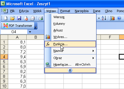 Prowadzenie obliczeń za pomocą polecenia Funkcja. Metoda ta pozwala na obliczenie poszczególnych statystyk.