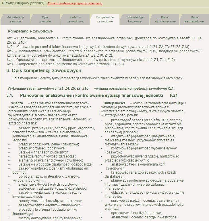 Wybrane informacje o standardzie - Kompetencje zawodowe (przykład) Doradca