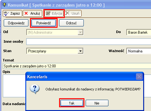 28!! Uwaga!! Komunikaty w Kancelarisie nie działają jak poczta elektroniczna.