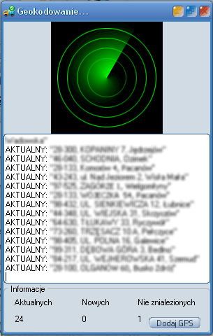 Po wyszukiwaniu klientów na mapie otrzymujemy informację o tym ilu z nich zostało odnalezionych po raz pierwszy przez program, ilu już było wyszukanych, a ilu nie zostało
