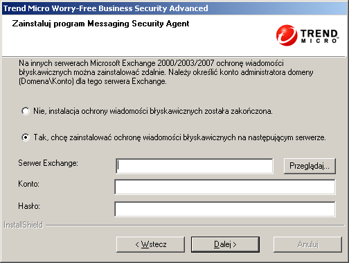 Trend Micro Worry-Free Business Security 6.0 Podręcznik instalacji RYSUNEK 3-24. Ekran instalacji Messaging Security Agent 3.