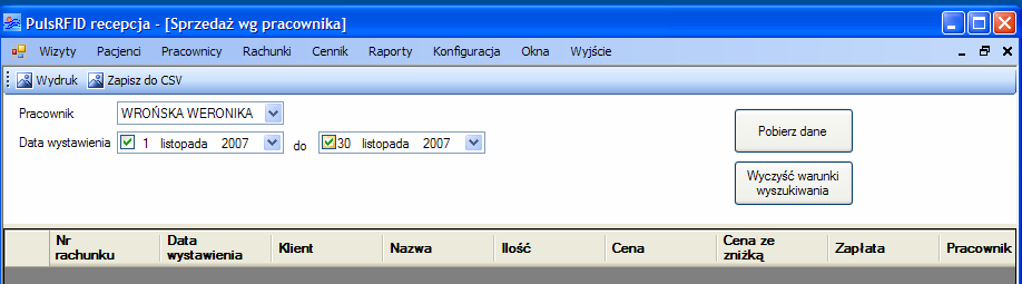 PulsRFID.sprzedaż pracowników W systemie można uzyskać informacje o poziomie sprzedaży każdego z pracowników.