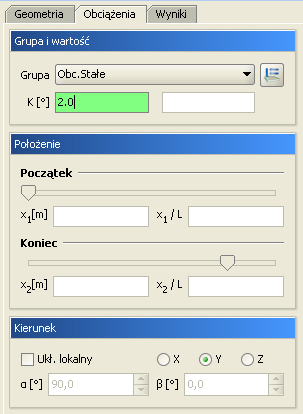 7 Obciążenia układu R3D3-Rama 3D Przy wprowadzaniu obciążeń termicznych polegających na podgrzaniu całości pręta, należy na zakładce Obciążenia zdefiniować następujące parametry: Wybrać z listy