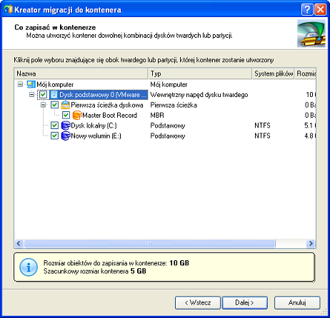 1. Na stronie powitalnej Kreatora, kliknij przycisk Dalej. 2. Na stronie Co przenieść zaznacz pole wyboru obok nazwy dysku twardego. 24 3.