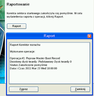 51 6. Zatwierdź operację. 7. Po ukończeniu operacji, kliknij przycisk Raport, aby zobaczyć stronę z podsumowaniem. Program umożliwia również przechowanie raportu wynikowego.