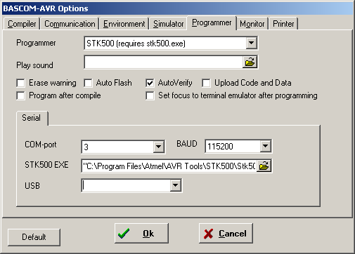 STK500 Aby pracować w tym trybie na komputerze musi być zainstalowane środowisko AVR Studio (bascom do programowania będzie korzystał z bibliotek tego środowiska).