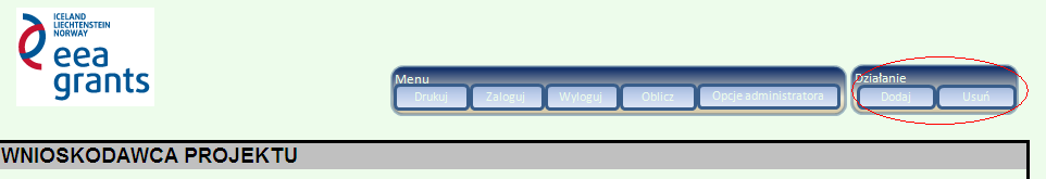 [4.1] Numer działania Numery działań nadawane są automatycznie. Zakładka cz. IV koszty pośrednie [4.