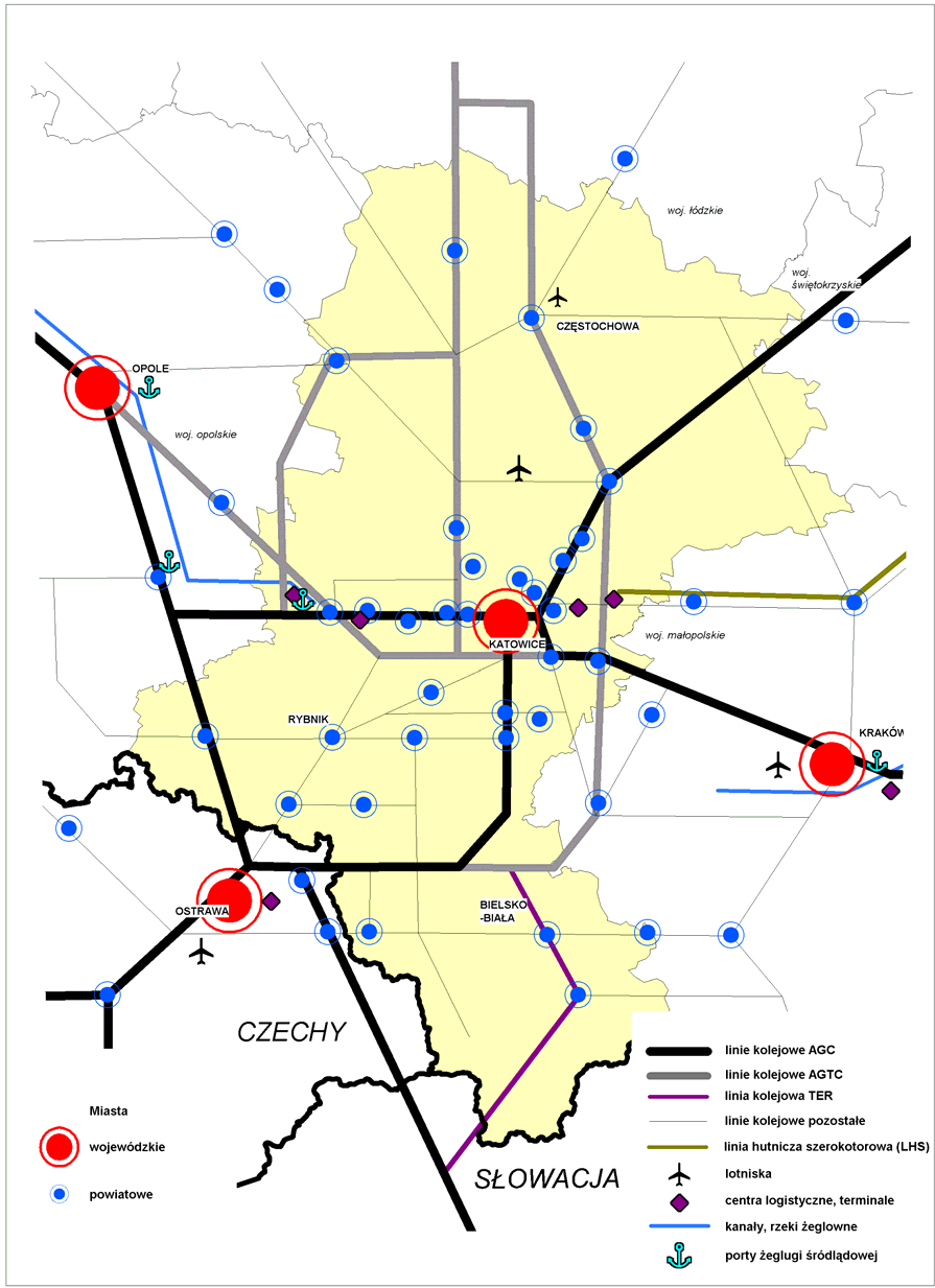 Model systemu transportowego stan istniejący układu kolejowego w 2004 r.