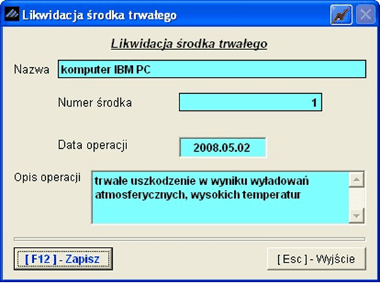 Operacje na środkach trwałych 37 Pojawi się informacja z pytaniem o wydruk dokumentu MT. Po wybraniu przycisku TAK pojawia się dokument MT gotowy do wydruku.