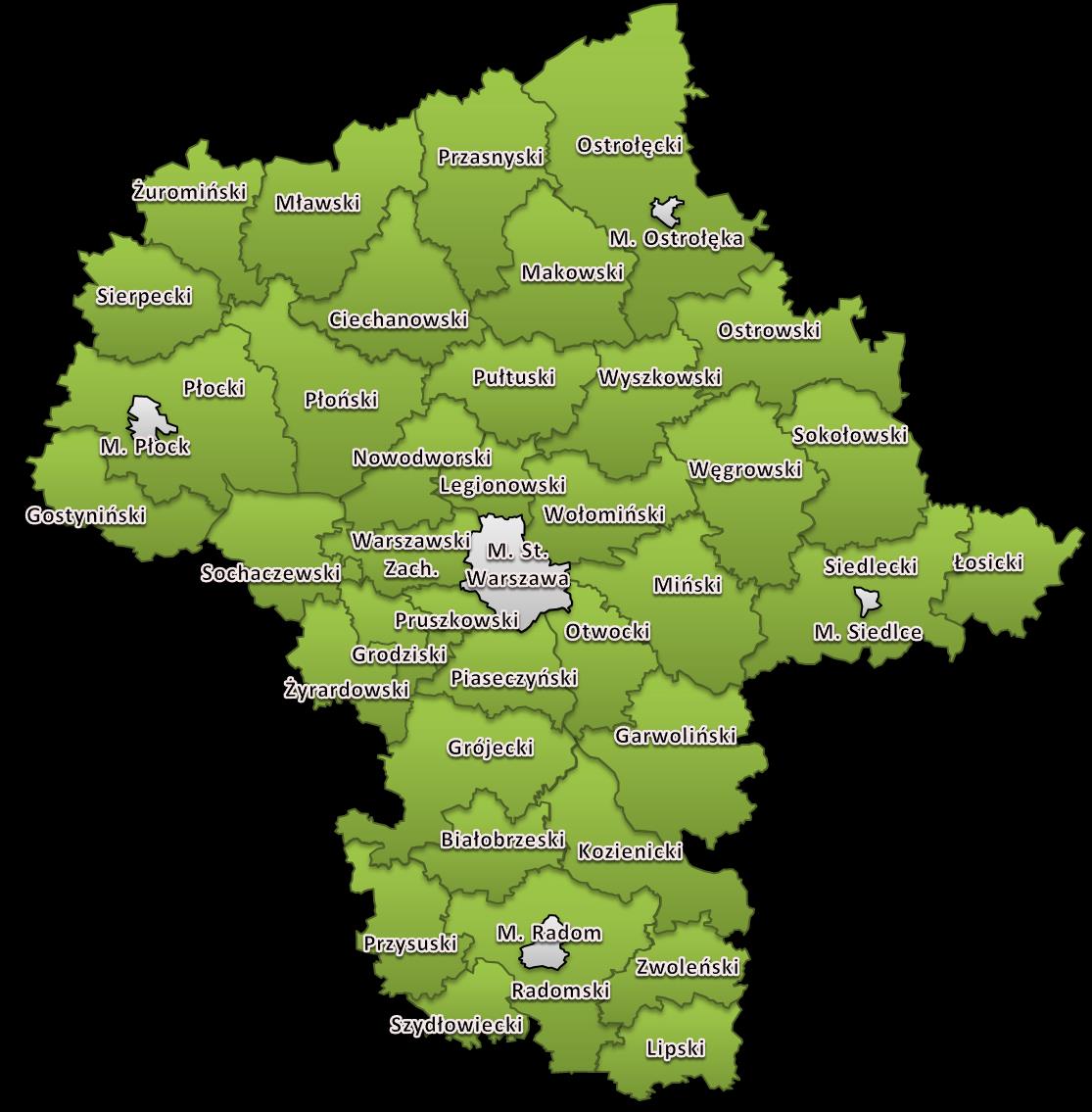 Ocena zasobów pomocy społecznej za 212 rok Mapa 1: Województwo Mazowieckie - mapa