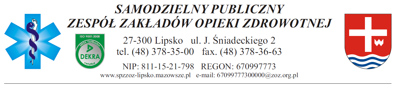 Znak Sprawy: ZP/08/2015 Lipsko dnia 10.06.2015 r. SPZZOZ.ZP/08/975/2015 WYKONAWCY UBIEGAJĄCY SIĘ O UDZIELENIE ZAMÓWIENIA Wyjaśnienia do SIWZ I.