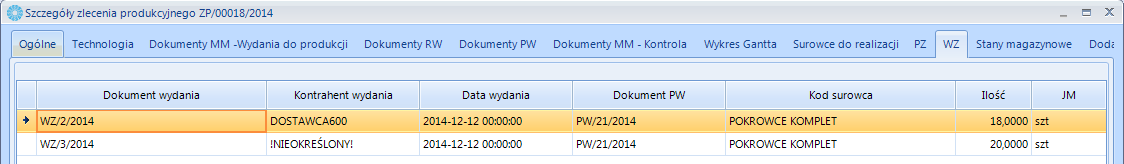 8.1.2.2. Historia wyrobu gotowego Po realizacji produkcji należy w kontroli wyrobu przesunąć wyrób gotowy z magazynu produkcji na magazyn wyrobu.