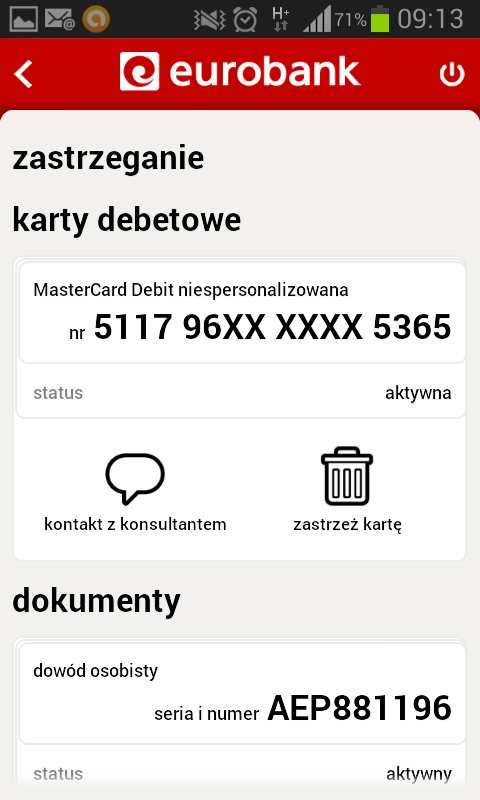 W tym celu skorzystaj z opcji zastrzeż dostępnej na dolnym menu po zalogowaniu się do aplikacji.