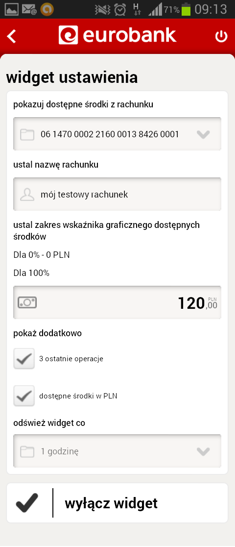 Na wyświetlonej formatce wprowadź / wybierz następujące dane: rachunek, którego dane będą prezentowane nazwę rachunku (opcjonalnie) określ kwotę na rachunku, która będzie oznaczała wartość 100%