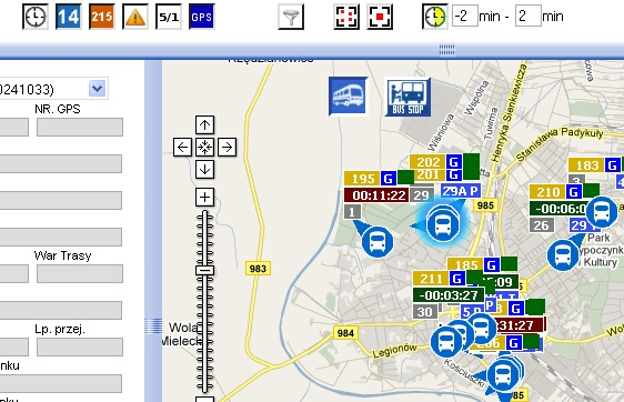 CENTRUM NADZORU RUCHU 4.GOOGLE DYSPOZYTOR - Google Dyspozytor to element systemu przeznaczony dla dyspozytora chcącego śledzić aktualny stan pojazdów. Mapa posiada szereg funkcji.