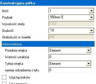 Następnie wstawione zostaną półki konstrukcyjne. Można wstawić równocześnie wszystkie 3 wymagane półki konstrukcyjne.