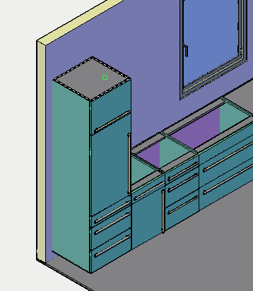 Jako następną dodajemy szafkę wiszącą. W tym celu wybieramy O1000_KL_HK_1 z folderu 01_Kueche_kitchen_19 / 05_Oberschraenke_wall-unit / Hoehe_height-433 / 800-1200.