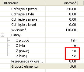 Wyświetlone zostanie okno wstawienia cokołu. W pozycji Listwy opcję Z prawej ustawiamy na nie oraz opcję Z lewej również na nie. Dzięki temu nie zostanie skonstruowany cokół z lewej i prawej strony.