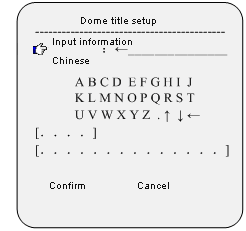 5.2.3.G. Dome Title Przesuń kursor na pozycję input, następnie naciśnij iris-on aby edytować.