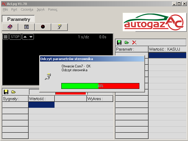 PROGRAMOWANIE PRZY POMOCY KOMPUTERA I PROGRAMU AcLpgWin Aby ustawid parametry sterownika STAG-50/100/150 przy pomocy komputera należy podłączyd komputer przez gniazdo RS interfejsem RS232 ( produkcji
