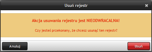 Rysunek 142 Zmiana parametrów rejestru dokumentów Aby zapisać uzupełnione informacje należy wybrać opcję Zapisz, przyciśnięcie przycisku Anuluj spowoduje zamknięcie okna, a dane rejestru dokumentów