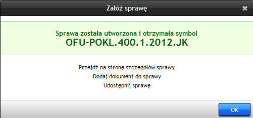 ZAŁĄCZNIKI system umożliwia użytkownikowi dodanie do sprawy pliku przy pomocy następujących poleceń: Załącz plik, Skanuj plik, Utwórz dokument i Szablony Aby zapisać uzupełnione informacje należy