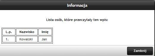 Kliknięcie lewym przyciskiem myszy na wpis w kalendarzu umożliwia użytkownikowi systemu (Rysunek 255): Rysunek 255 Oznaczenie jako przeczytany wpisu w kalendarzu odznaczenie wpisu, jako przeczytany